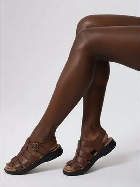 Brown Leather Buckle Fisherman Sandals